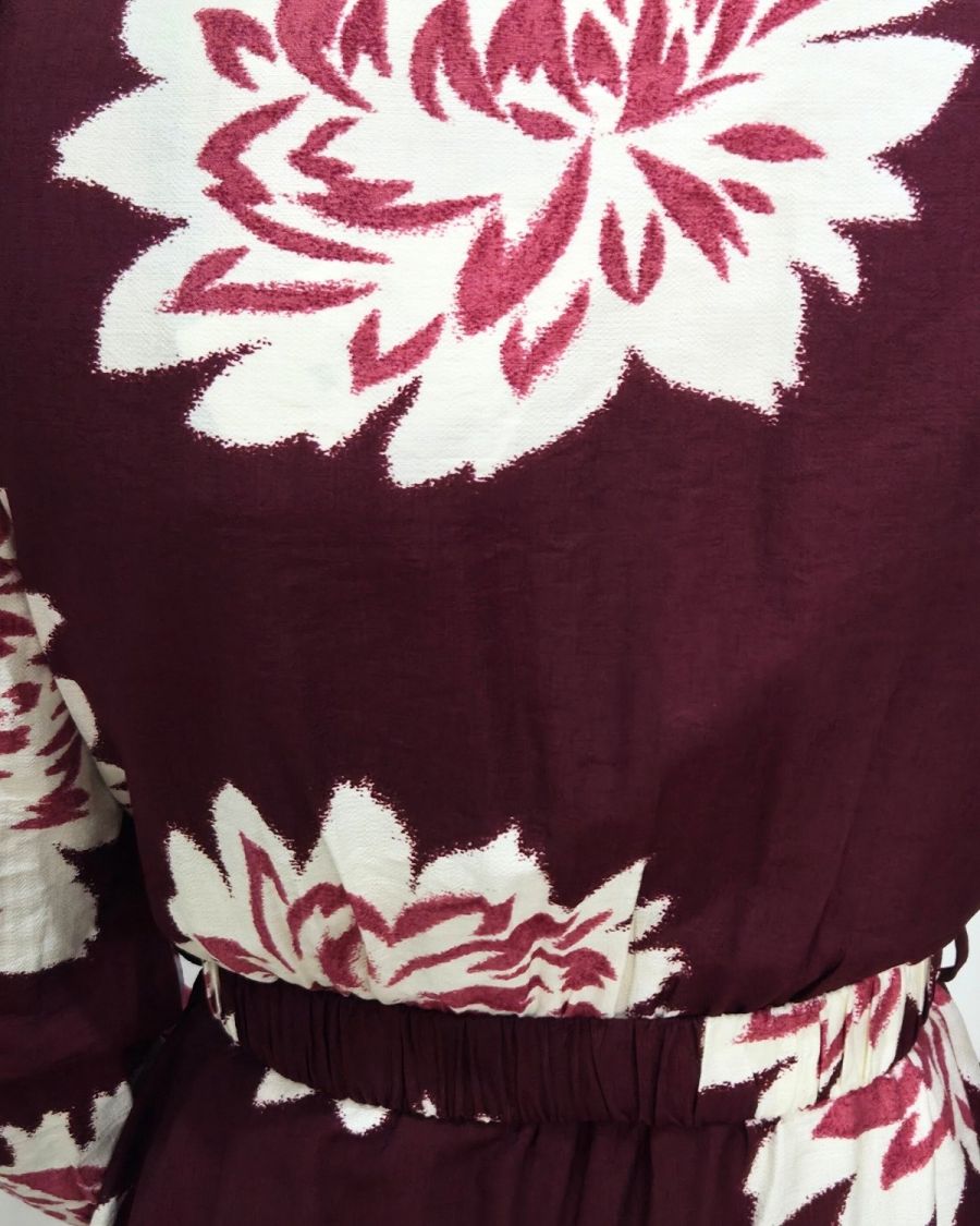 Robe femme bordeaux fleurs écrues Ophéa