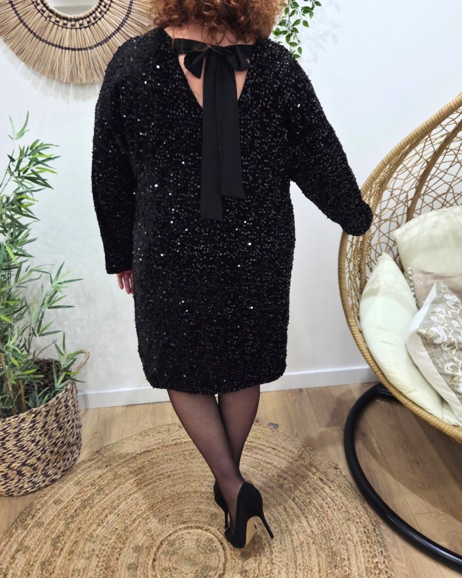 Robe courte femme velours sequins et dos noué
