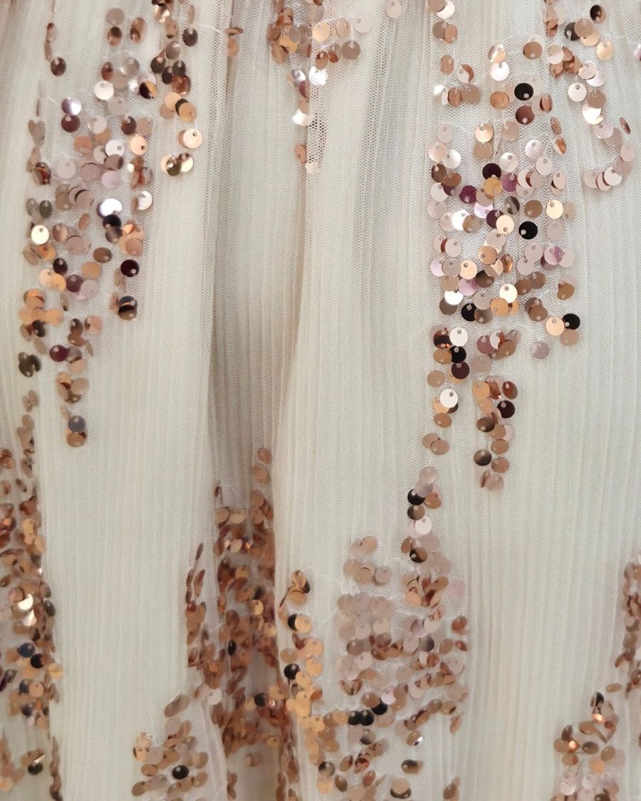 Robe femme beige à sequins cuivrés Holly