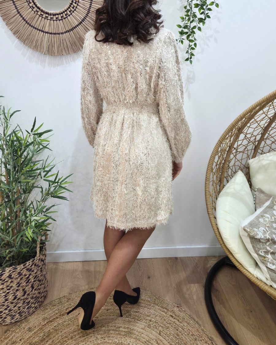 Robe femme beige à sequins dorés Ivy