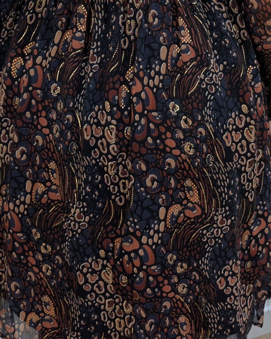 Robe femme  noire motifs terracotta et dorures Natalia