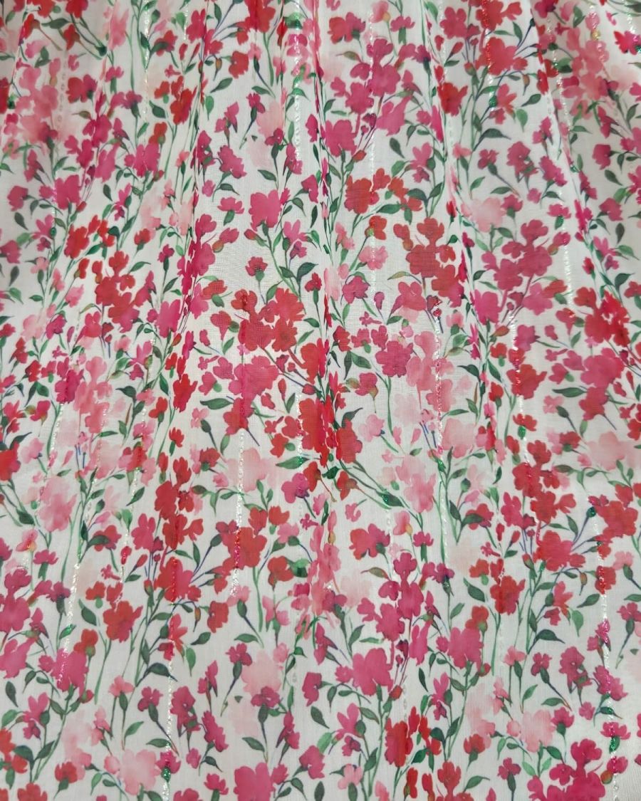 Robe longue femme écrue fleurs roses rouges Noémie