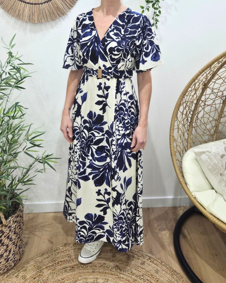Robe longue femme marine et écrue Willa