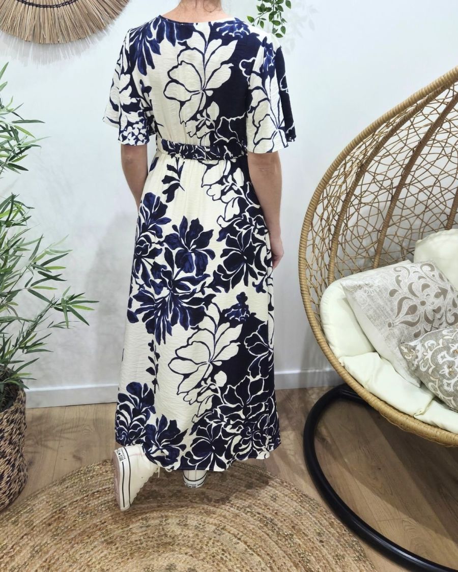 Robe longue femme marine et écrue Willa