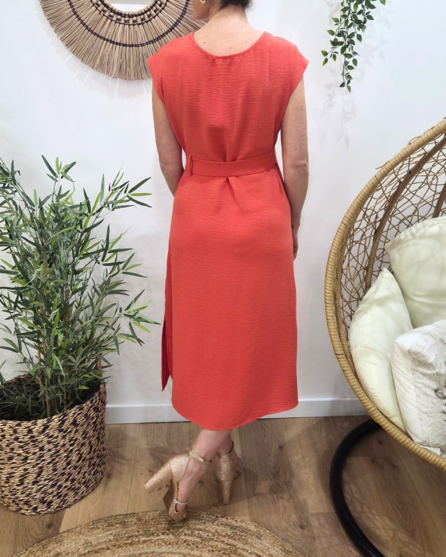  Robe femme cache coeur nouée corail Ginevra