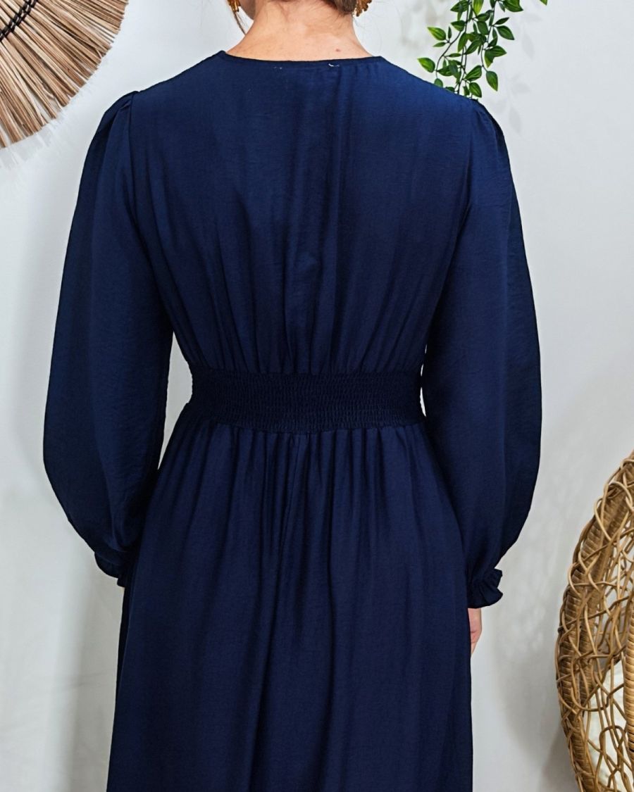  Robe longue femme bleu marine manches longues Clothilde