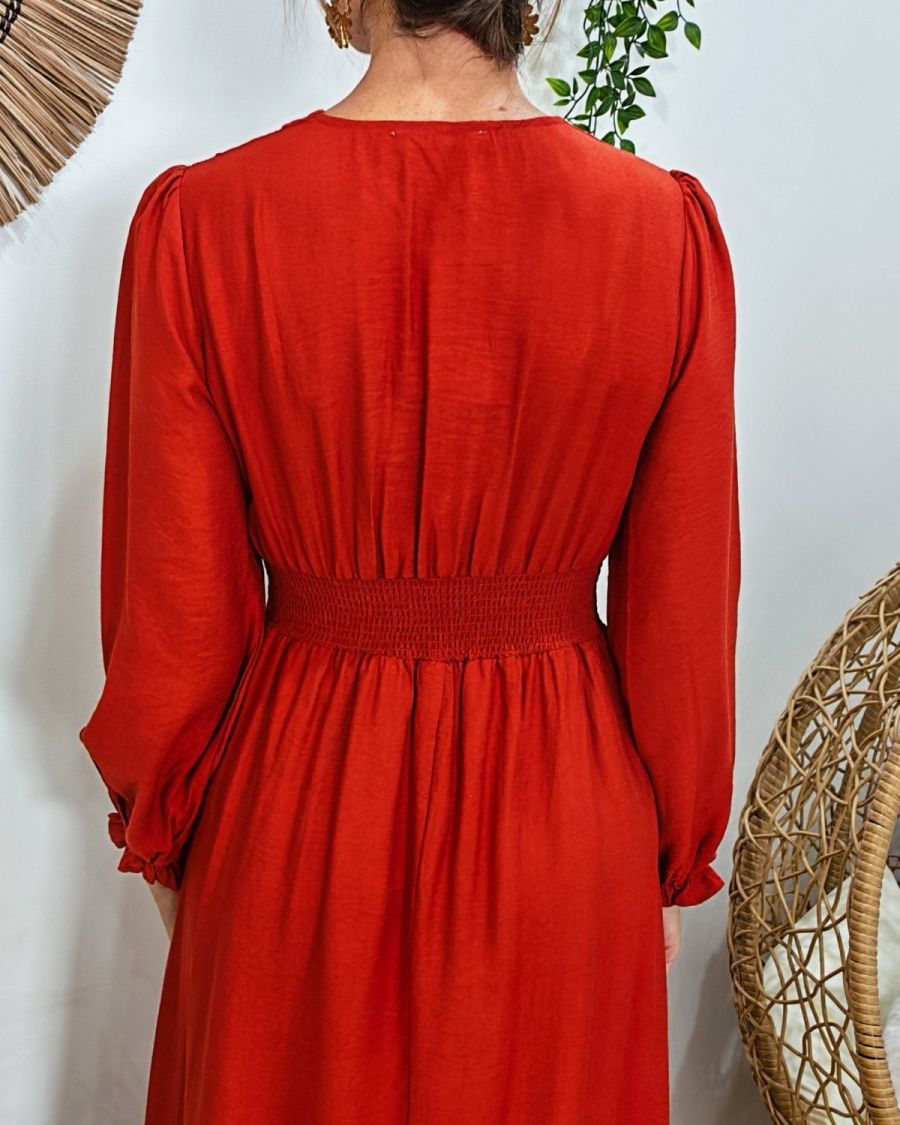  Robe longue femme terracotta manches longues Clothilde