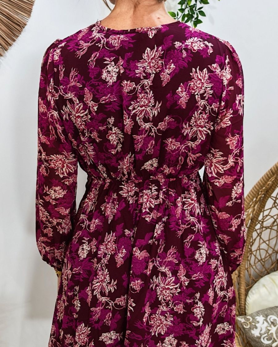  Robe courte femme prune fleurs violettes et blanches Élisabeth