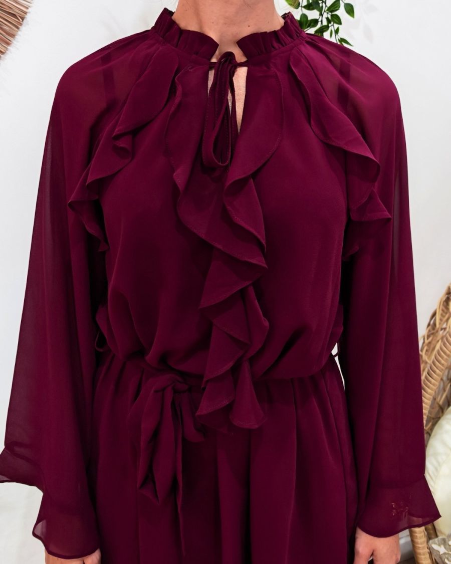 Robe courte femme rouge bordeaux à volants Eugénie