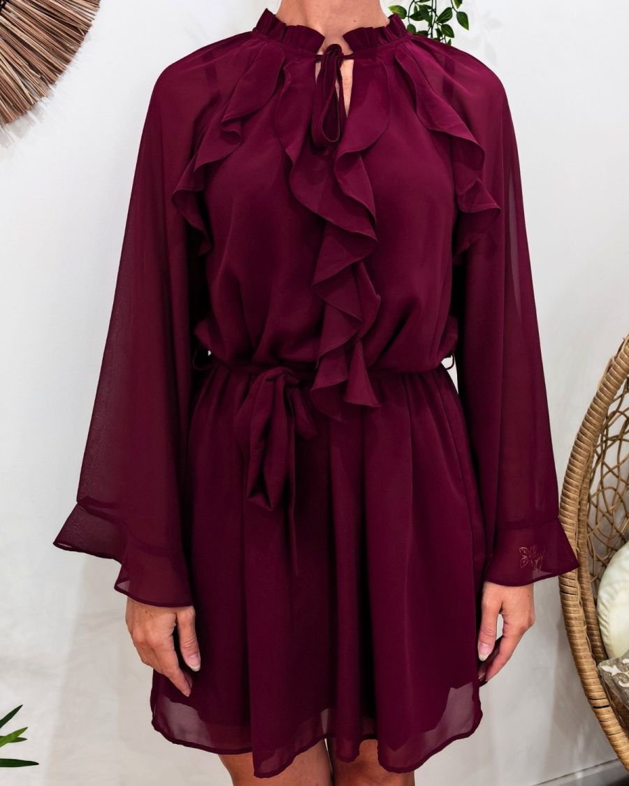  Robe courte femme rouge bordeaux à volants Eugénie