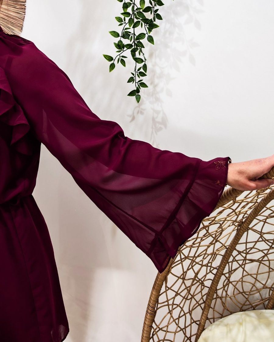  Robe courte femme rouge bordeaux à volants Eugénie