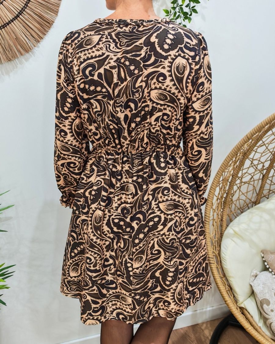  Robe femme à motifs marron et beige Alva