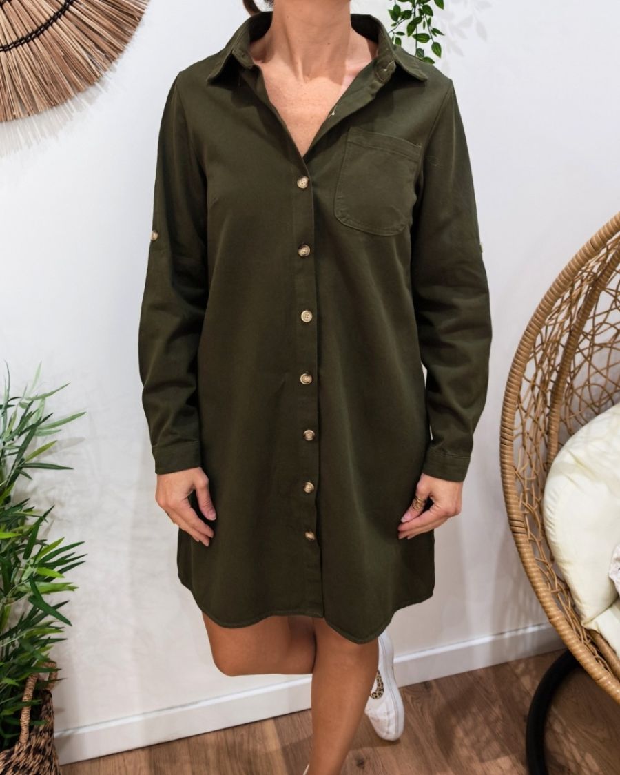  Robe droite femme unie kaki boutonnée Maresia