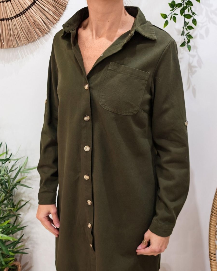  Robe droite femme unie kaki boutonnée Maresia