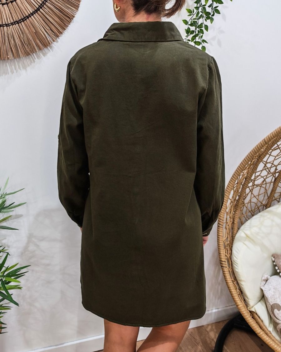  Robe droite femme unie kaki boutonnée Maresia