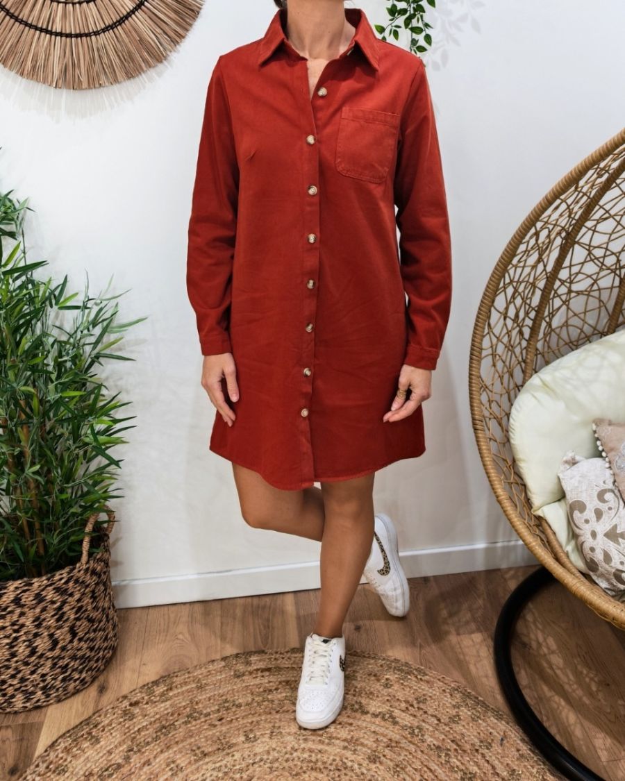  Robe droite femme unie terracotta boutonnée Maresia