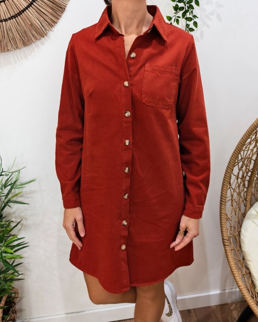  Robe droite femme unie terracotta boutonnée Maresia