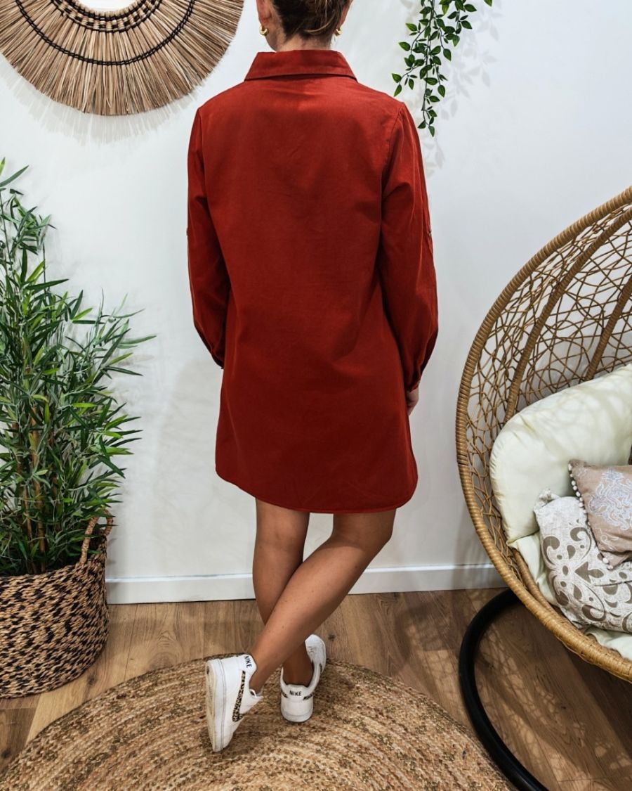  Robe droite femme unie terracotta boutonnée Maresia