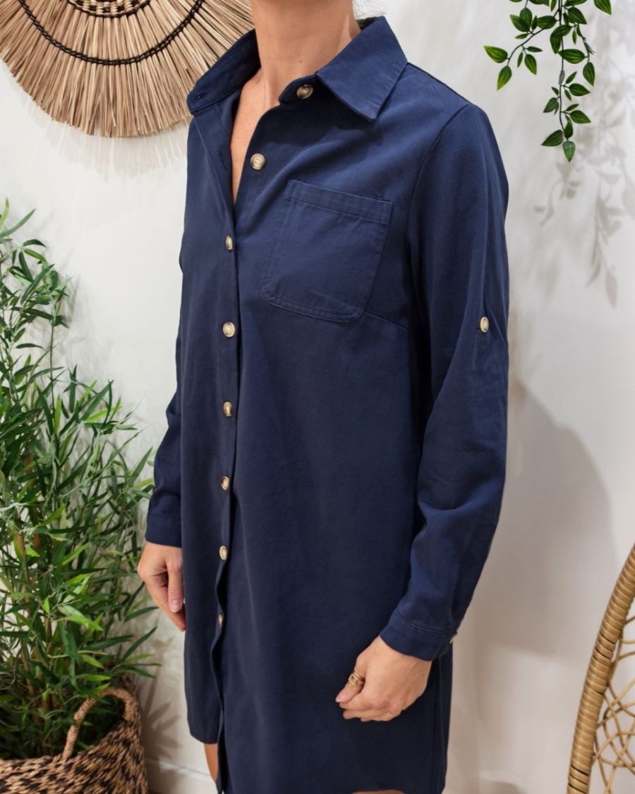  Robe droite femme unie bleu marine boutonnée Maresia