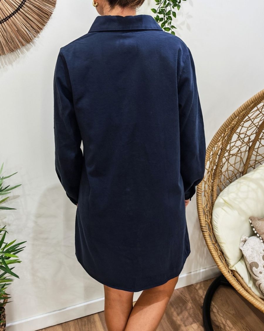  Robe droite femme unie bleu marine boutonnée Maresia