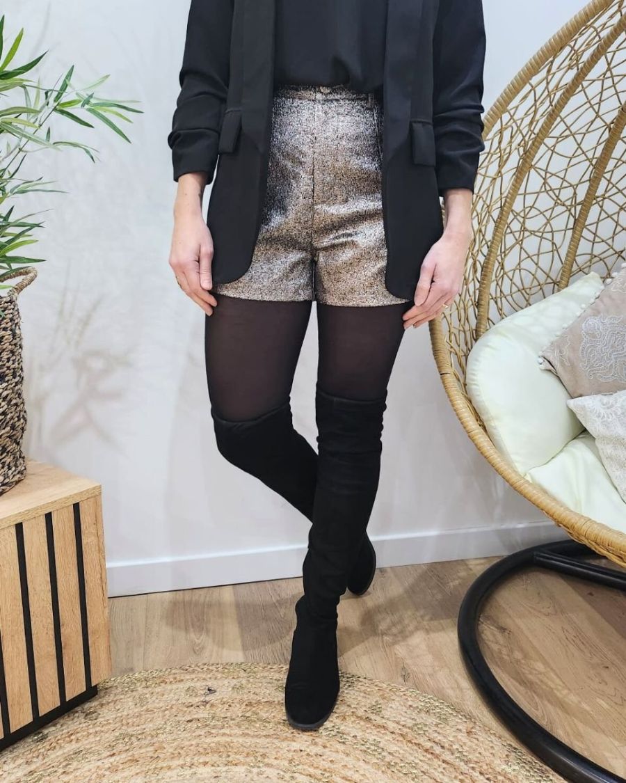 Short femme lurex argent