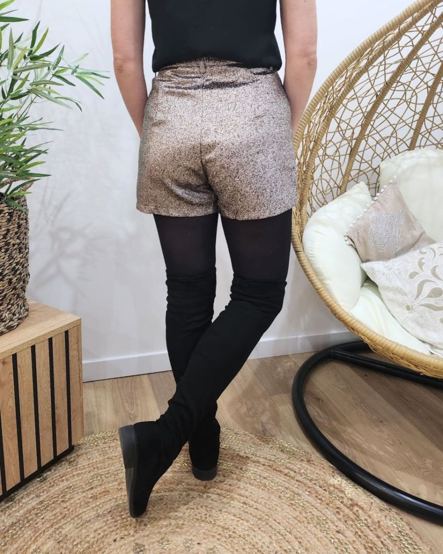 Short femme lurex argent
