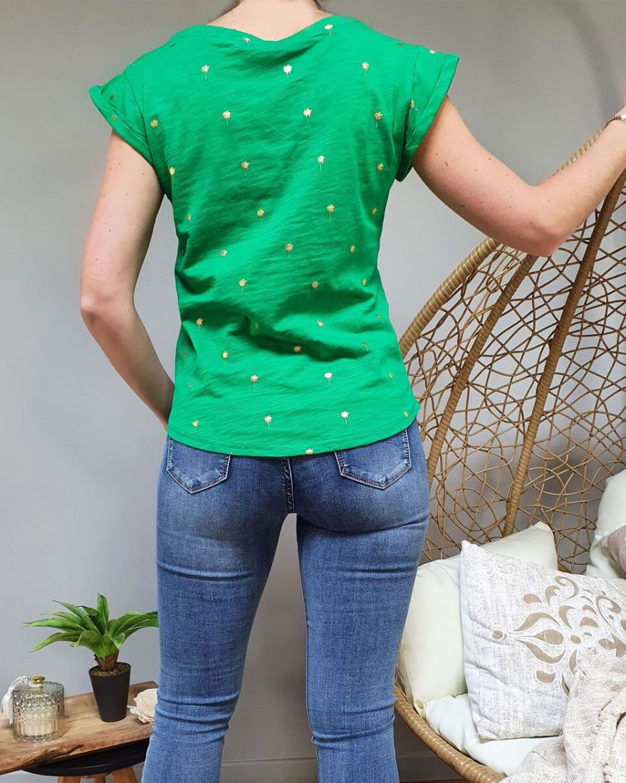 T-Shirt vert palmier doré