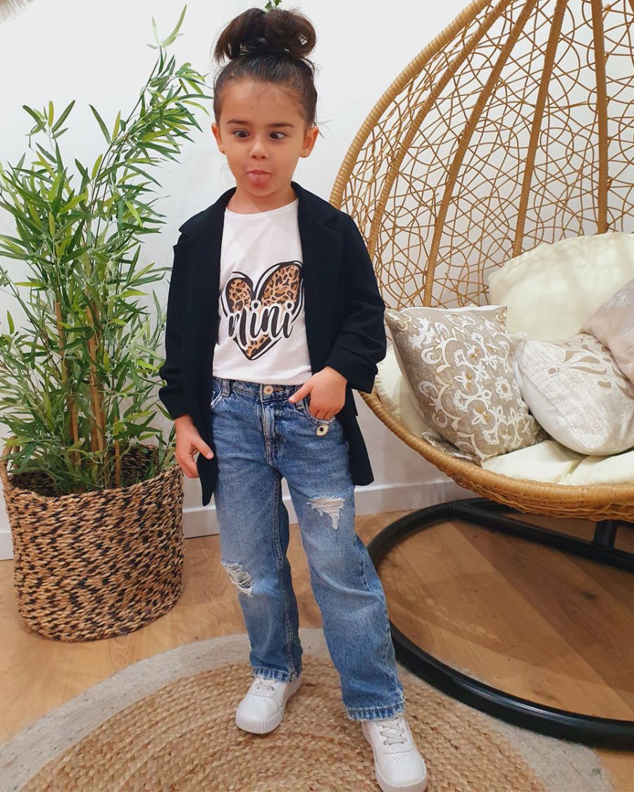 T-shirt enfant blanc Mini cœur léopard