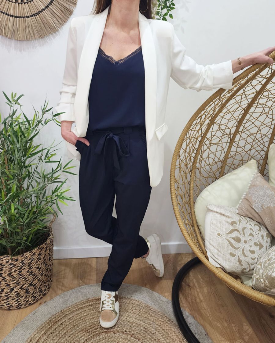 Top femme à bretelles bleu marine Elisa