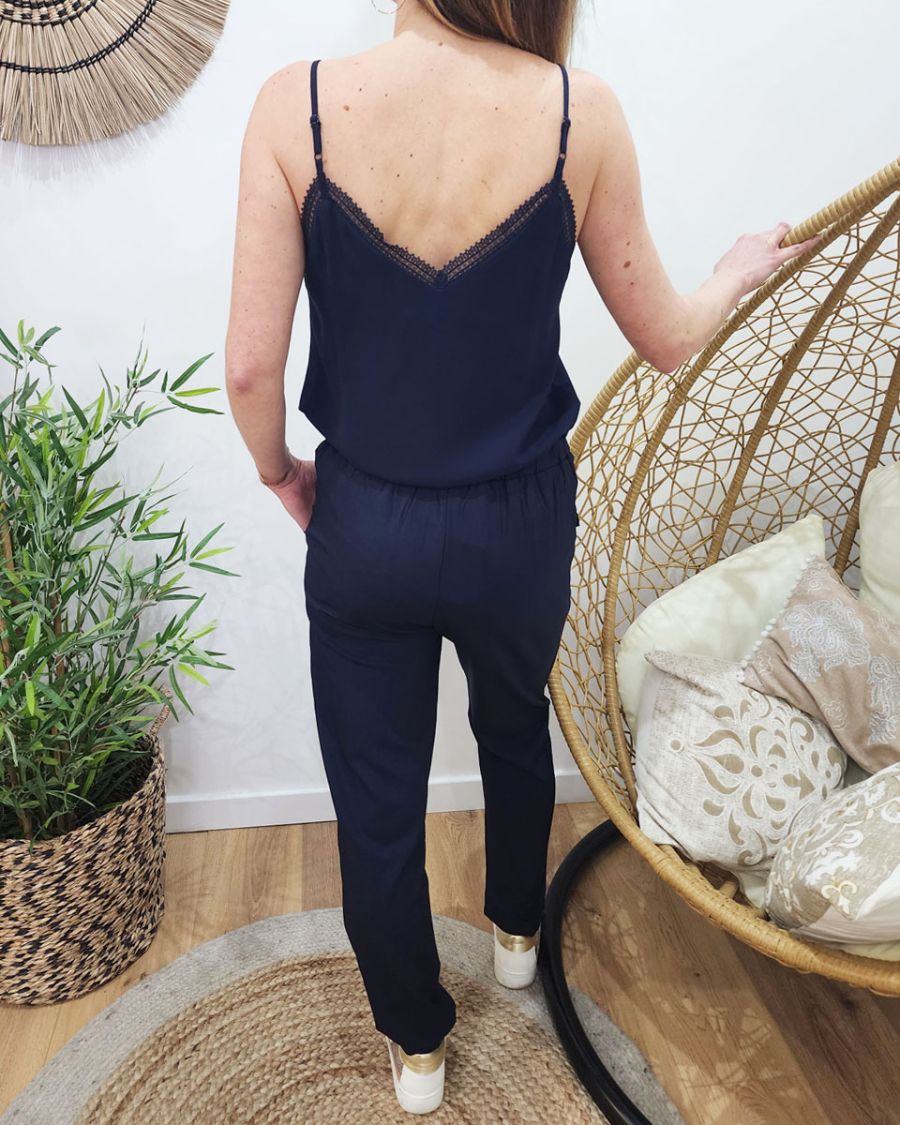 Top femme à bretelles bleu marine Elisa