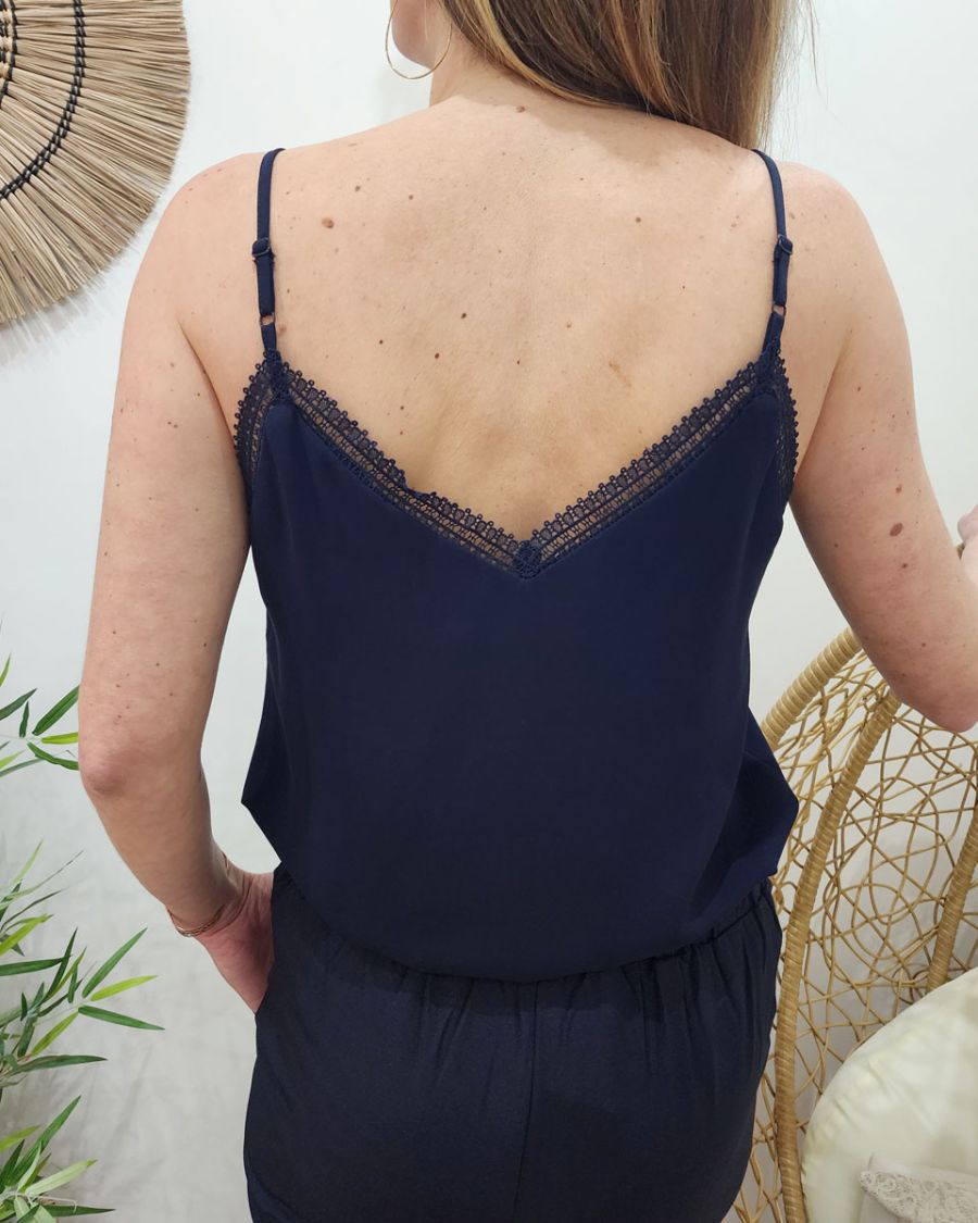Top femme à bretelles bleu marine Elisa