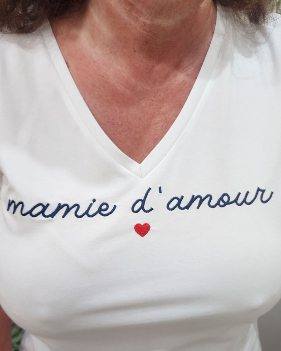 T-Shirt femme blanc Mamie d'amour marine