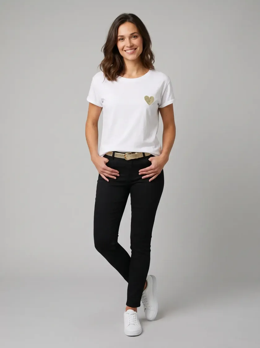 T-Shirt broderie coeur dégradé doré