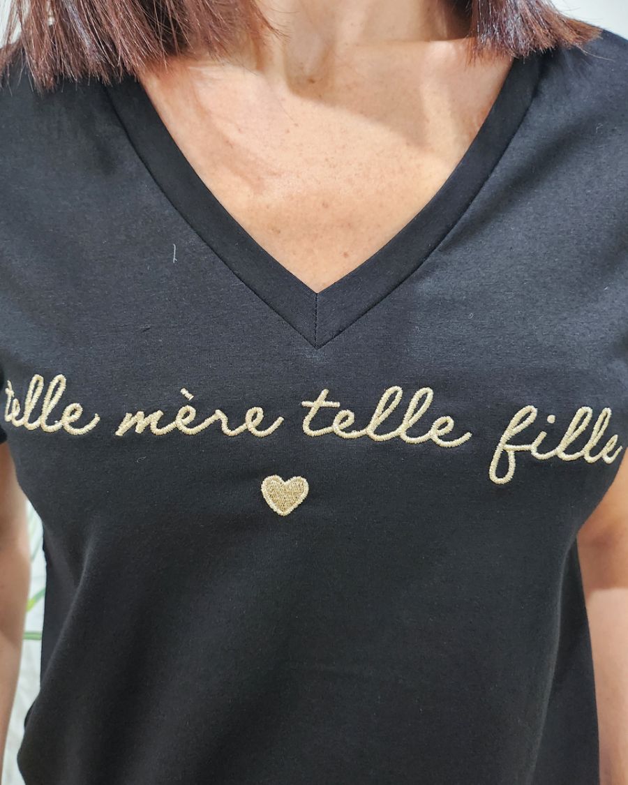 T-Shirt femme noir Telle mère telle fille doré
