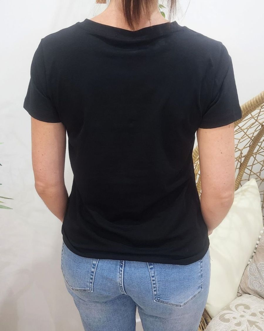 T-Shirt femme noir broderie bichette dorée