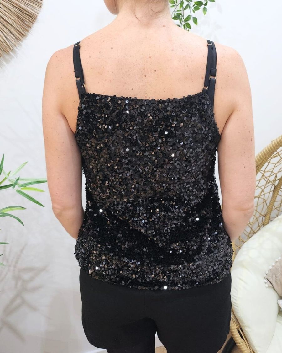 Top femme à sequins noirs Amal
