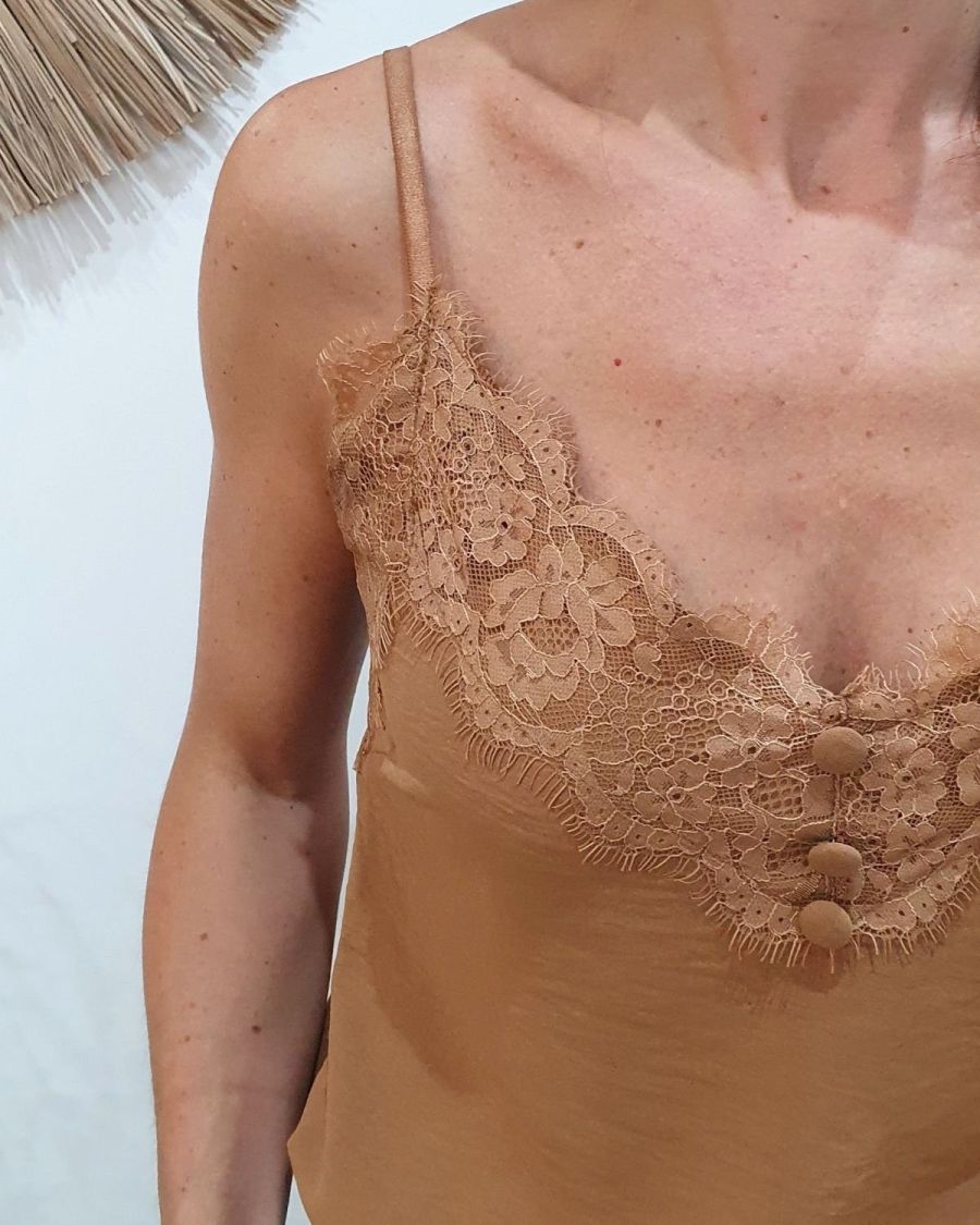 Top femme à bretelles camel Garance