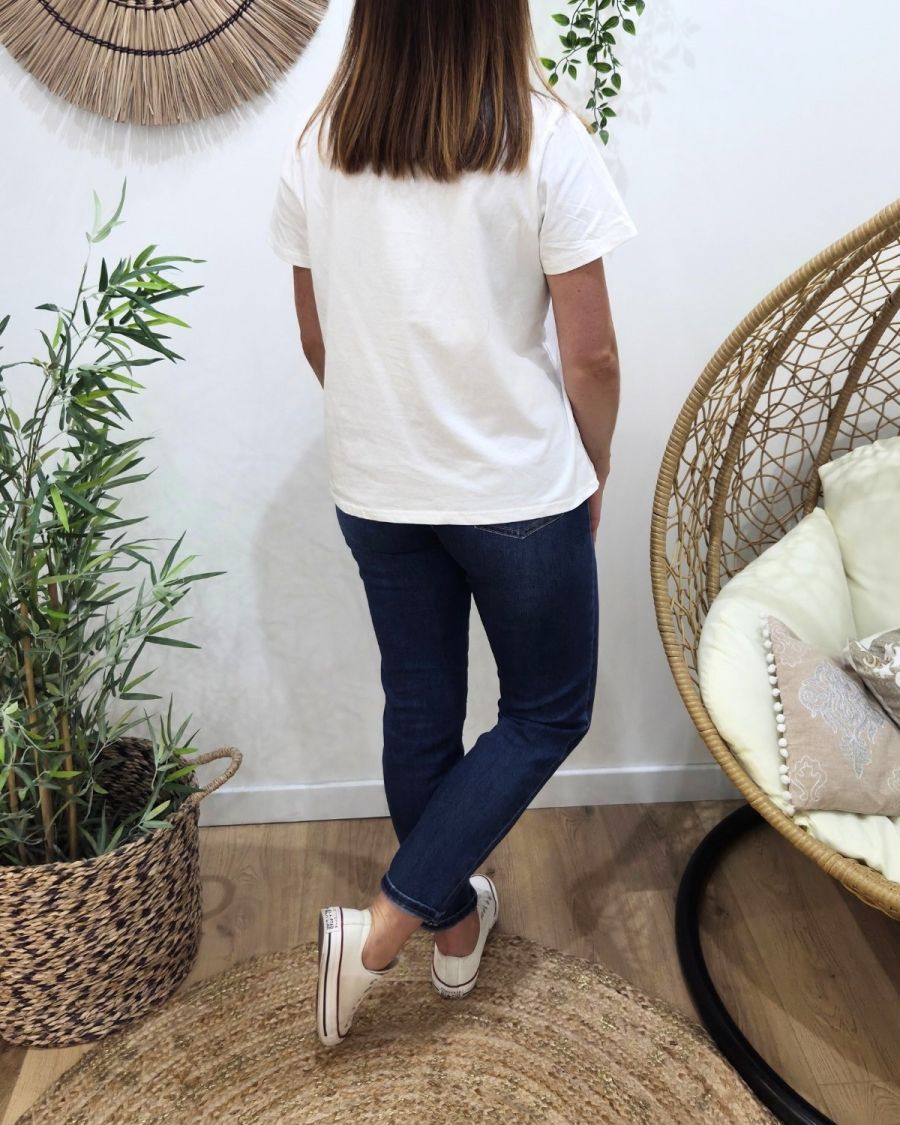 T-Shirt femme blanc broderie madame marron