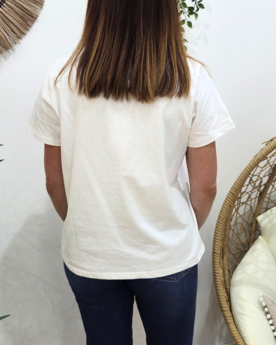 T-Shirt femme blanc broderie madame marron