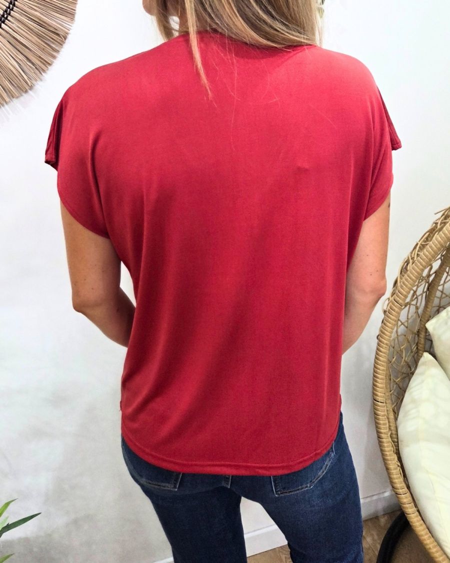 T-Shirt femme uni rouge col V Irènea