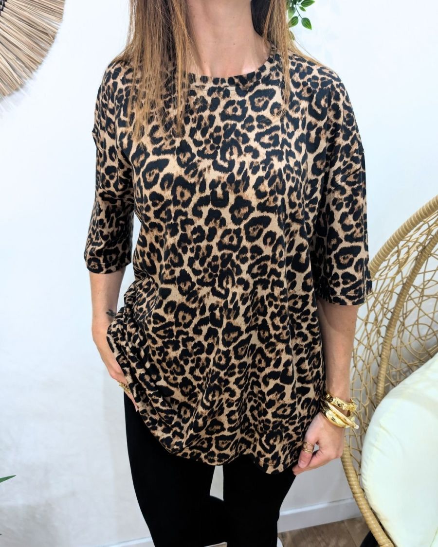 T-Shirt femme léopard oversize