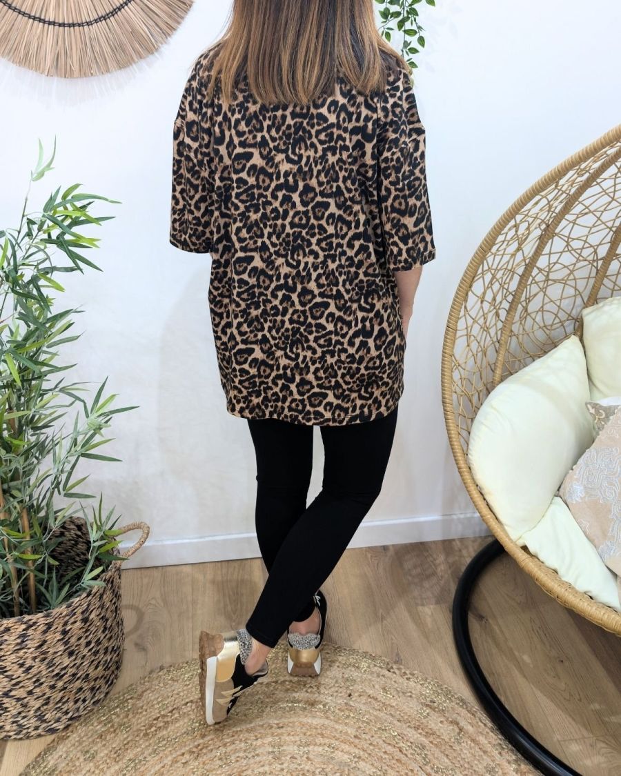 T-Shirt femme léopard oversize