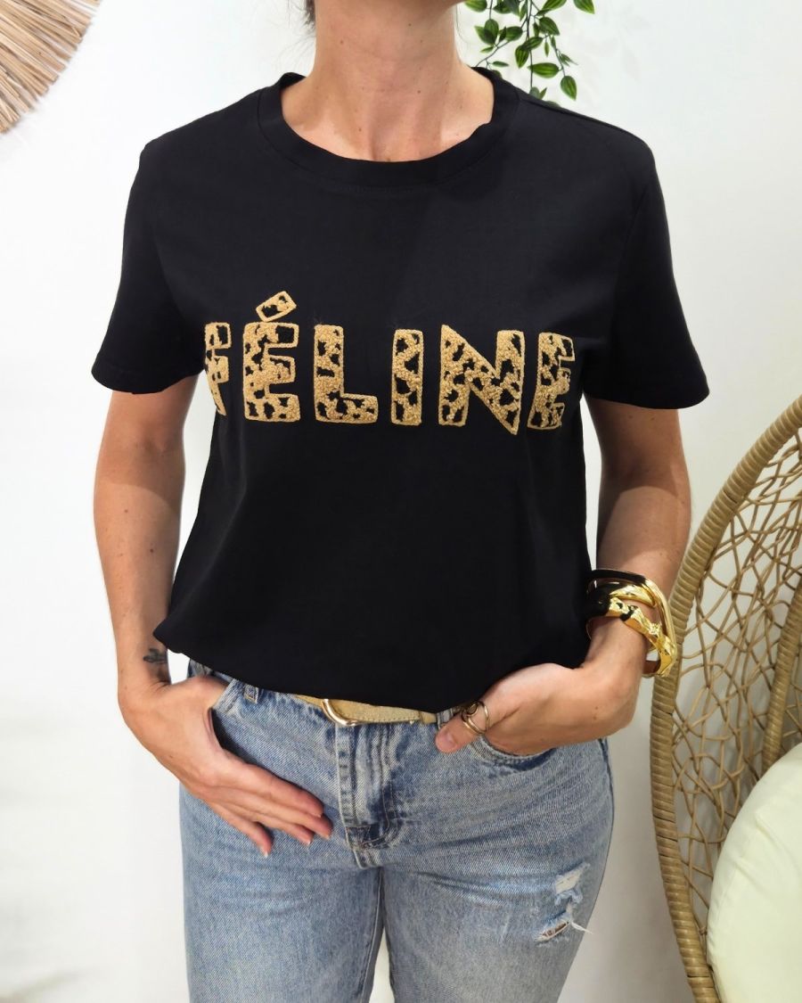 T-Shirt femme noir Féline