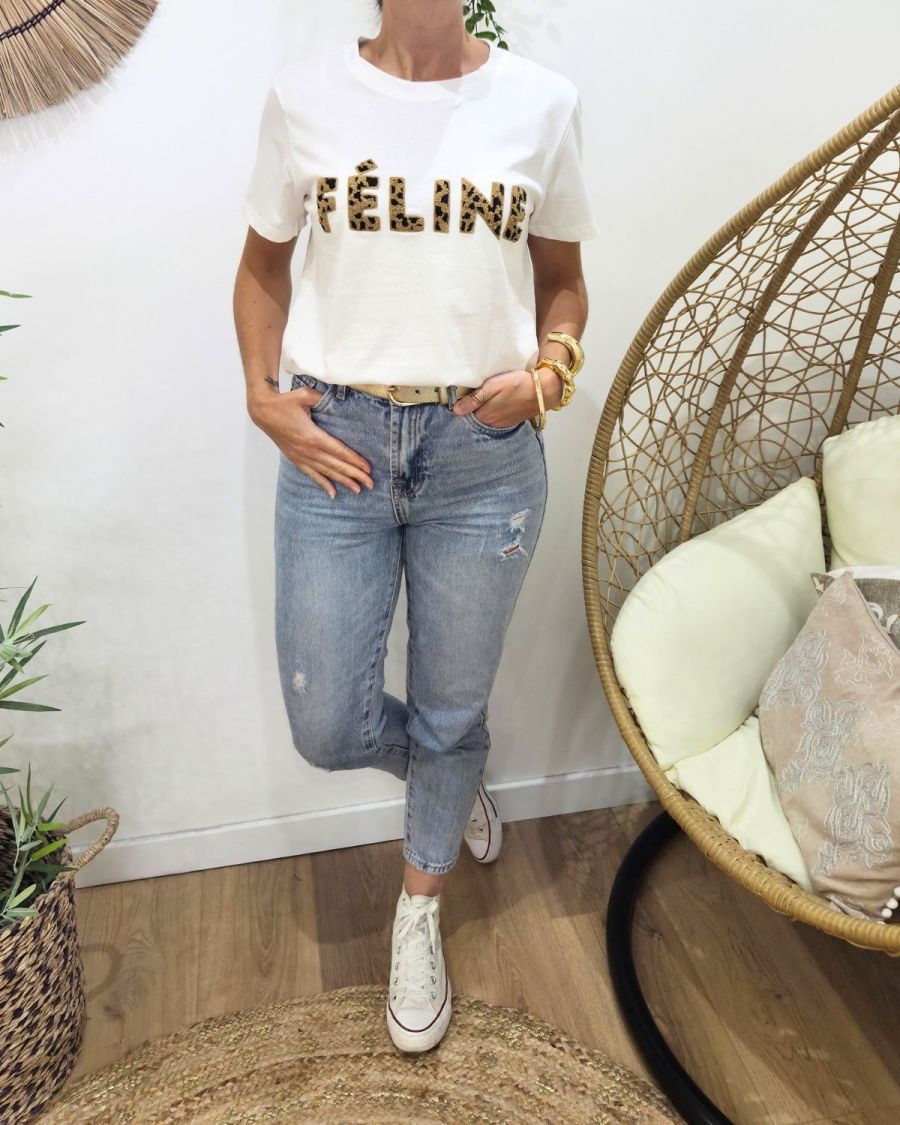 T-Shirt femme blanc Féline