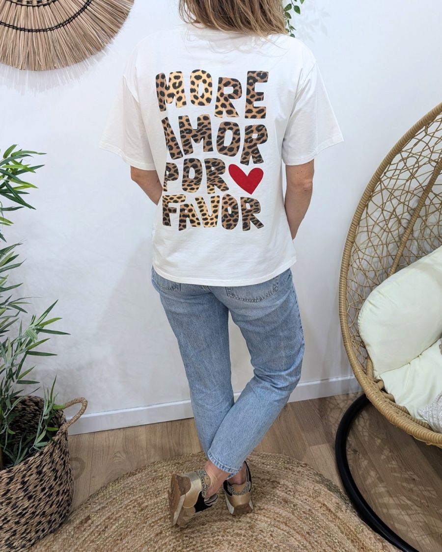 T-shirt femme écru more amor por favor léopard 
