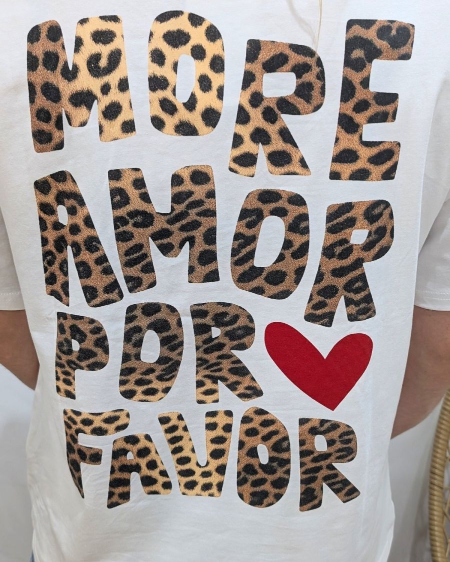 T-shirt femme écru more amor por favor léopard 