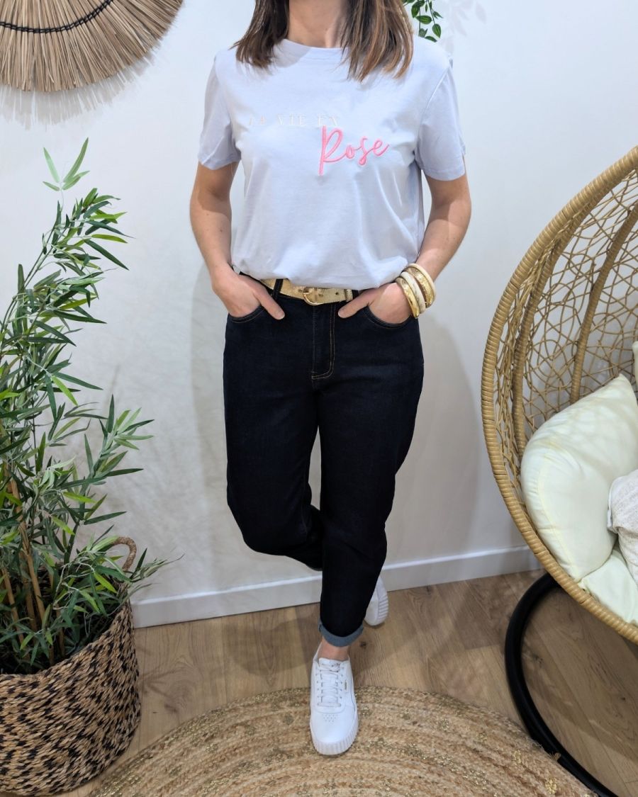 T-Shirt femme bleu ciel La vie en rose