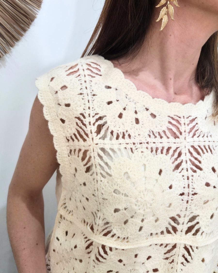 Top femme crochet beige