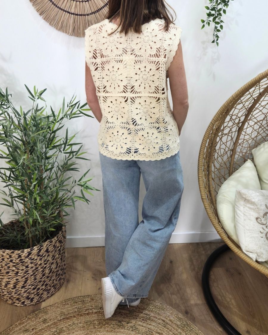 Top femme crochet beige