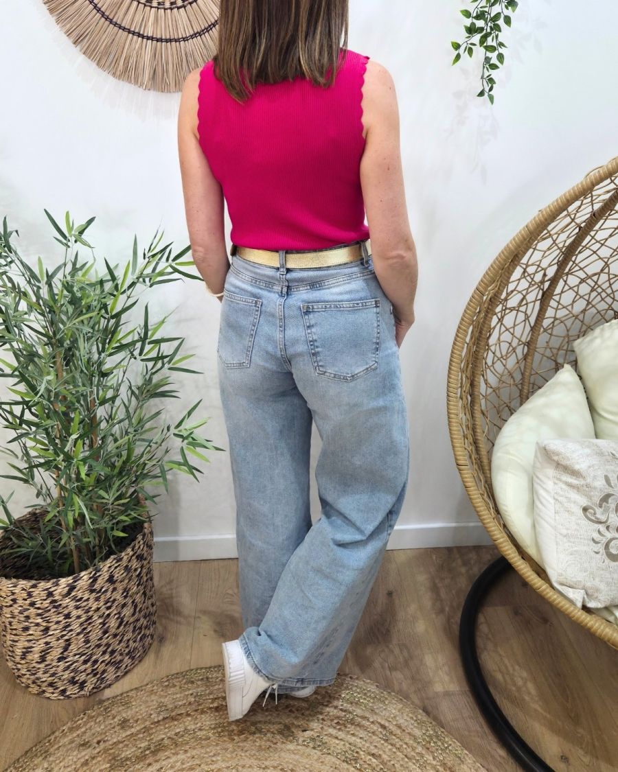 Top femme côtelé rose fuchsia Lucilla